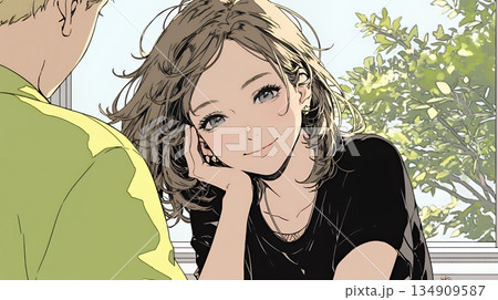 会議で発表している男性に魅了され、新しい恋の予感を抱いた若い女性