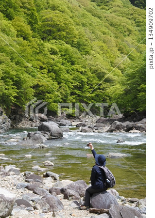 龍王峡、鬼怒川、ハイカー 龍王峡、鬼怒川、ハイカー 134909702