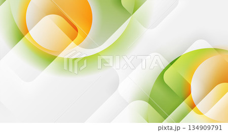 Green orange glossy circles and squares geometric tech background 134909791