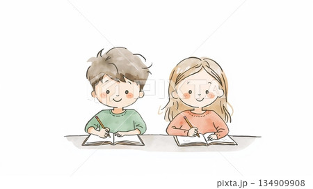 勉強をする子供 勉強をする子供 134909908