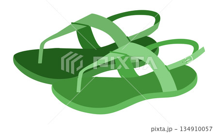 Green thong sandal shoe women flat pair. Ankle strap flip flop sandal for resort walk hotel pool. Technical fashion  134910057