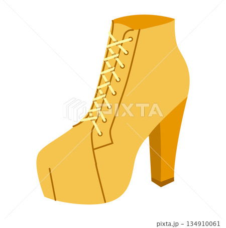 Yellow platform ankle boot women flat shoe. Lace up high heel footwear for clubbing, photoshoot, trendy street outfit.  134910061