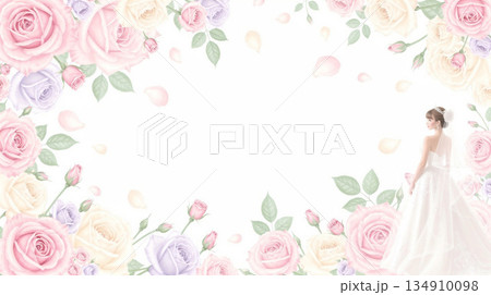沢山のバラに包まれた花嫁　幸せいっぱい 134910098