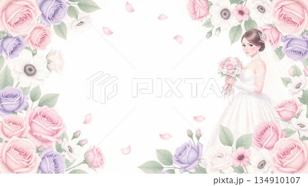 沢山のバラに包まれた花嫁　幸せいっぱい 134910107