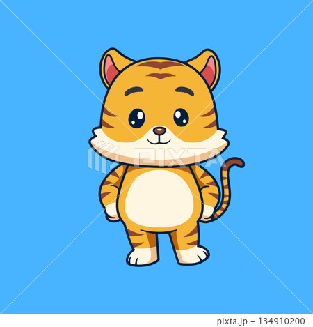 Cute cartoon tiger character illustration with a friendly expression and simple design Cute cartoon tiger character illustration with a friendly expression and simple design 134910200