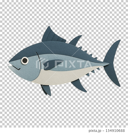 [Sea creatures] Paper craft style tuna illustration 134910688
