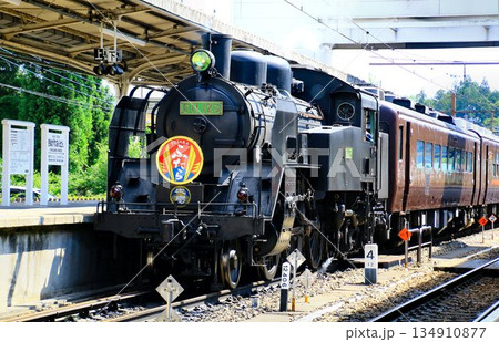 新緑の鬼怒川温泉郷へ… 鬼怒川温泉駅に到着した『SL大樹ふたら』 134910877