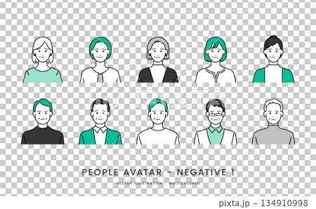 一組40至60歲中老年男女的負面部表情向量插圖圖示。 134910998