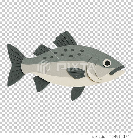 【海洋生物】紙藝風格海鱸魚插圖 【海洋生物】紙藝風格海鱸魚插圖 134911374