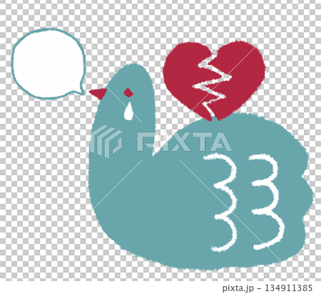 泣いてる鳥とハートのやさしいイラスト（ふきだし付）　バレンタイン・子供向け　おたより　保育園 134911385