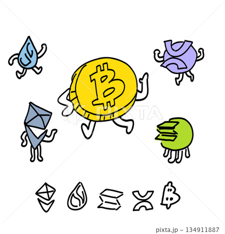 仮想通貨の種類キャラクター 仮想通貨の種類キャラクター 134911887
