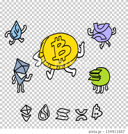 仮想通貨の種類キャラクター 仮想通貨の種類キャラクター 134911887