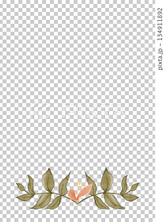 Floral frame vertical border, peach blossoms, green leaves, watercolor hand-painted illustration isolated on white, botanical design ideal for wedding stationery, invitations, greeting cards, branding 134911892