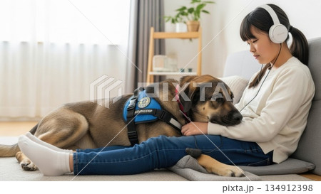 介助犬と家で過ごす穏やかなメンタルケアのひととき 134912398