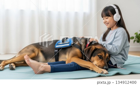 介助犬と家で過ごす穏やかなメンタルケアのひととき 134912400