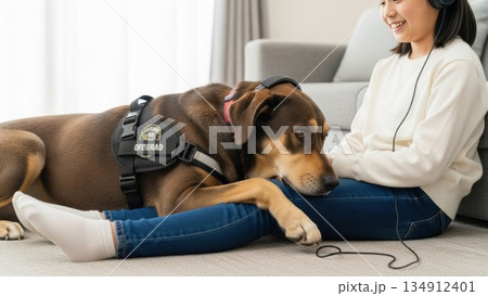 介助犬と家で過ごす穏やかなメンタルケアのひととき 介助犬と家で過ごす穏やかなメンタルケアのひととき 134912401