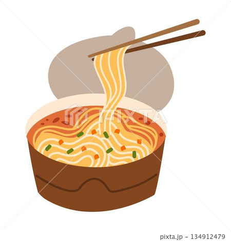 Ramen noodle instant cup with chopsticks. Traditional asian fast food 134912479