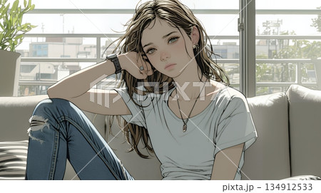 腹痛（生理痛）に苦しむ若い女性