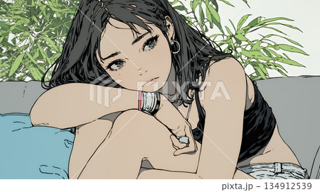 腹痛（生理痛）に苦しむ若い女性