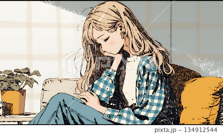 腹痛（生理痛）に苦しむ若い女性