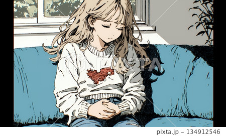 腹痛（生理痛）に苦しむ若い女性