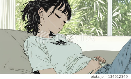 腹痛（生理痛）に苦しむ若い女性