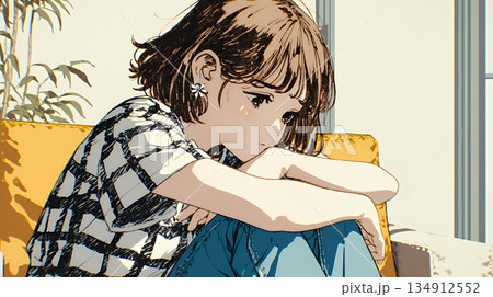 腹痛（生理痛）に苦しむ若い女性