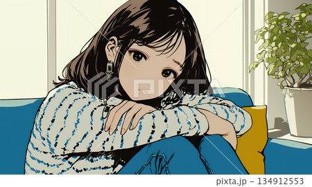 腹痛（生理痛）に苦しむ若い女性