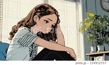 腹痛（生理痛）に苦しむ若い女性