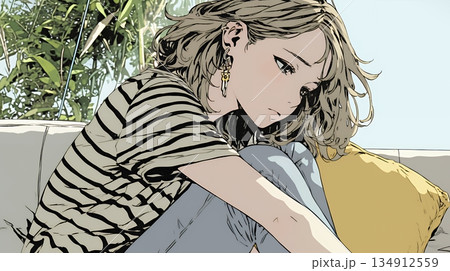 腹痛（生理痛）に苦しむ若い女性