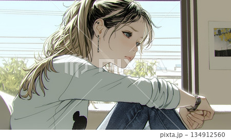 腹痛（生理痛）に苦しむ若い女性