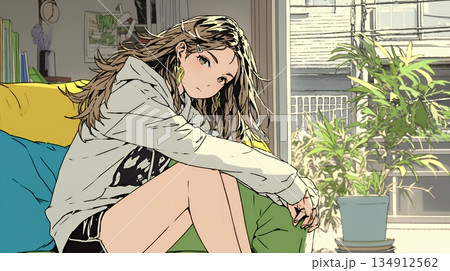 腹痛(生理痛)に苦しむ若い女性 腹痛(生理痛)に苦しむ若い女性 134912562