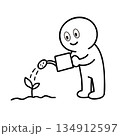 種を植え、水やりをする棒人間 134912597