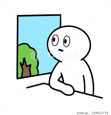 窓の外の景色をながめる棒人間 窓の外の景色をながめる棒人間 134912714