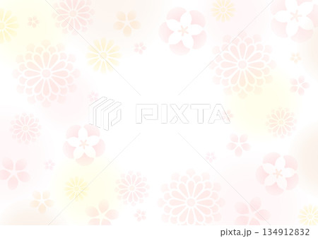 花の背景、和風デザイン、ピンクと黄色 花の背景、和風デザイン、ピンクと黄色 134912832