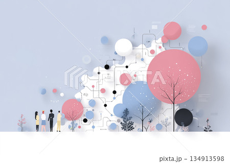 AIによる物流最適化とデータ可視化|ネットワーク構造のインフォグラフィック背景 AIによる物流最適化とデータ可視化|ネットワーク構造のインフォグラフィック背景 134913598