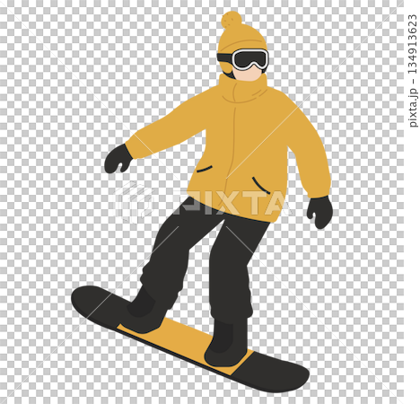 身穿黃色服裝的滑雪板運動員插圖 身穿黃色服裝的滑雪板運動員插圖 134913623