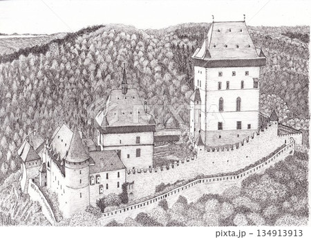 丘に聳える古城 134913913