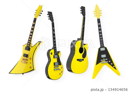 Set of electric acoustic guitars isolated on white background. 134914656
