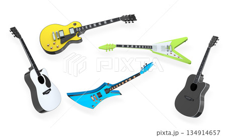 Set of electric acoustic guitars isolated on white background. Set of electric acoustic guitars isolated on white background. 134914657