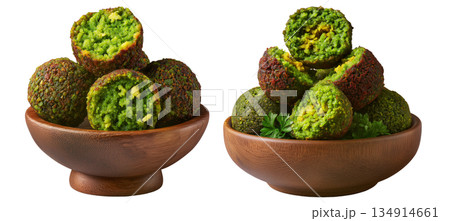 Set of Taameya Egyptian falafel balls made from chickpeas or fava beans, isolated on white background, concept of Arabic food 134914661