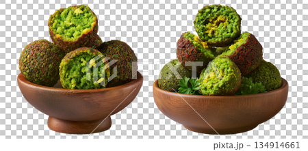 Set of Taameya Egyptian falafel balls made from chickpeas or fava beans, isolated on white background, concept of Arabic food 134914661