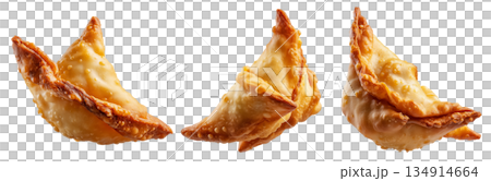 Set of Sambousek small crescent baked dumpling with twisted and pinched crust with cheese or meat, isolated on white background Set of Sambousek small crescent baked dumpling with twisted and pinched crust with cheese or meat, isolated on white background 134914664