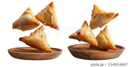 Set of Briouat triangular fruit filled pastries, phyllo pastries filled with meat or almonds on white, Arabic sweet desserts Set of Briouat triangular fruit filled pastries, phyllo pastries filled with meat or almonds on white, Arabic sweet desserts 134914667