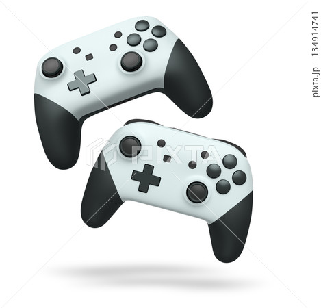 Wireless gaming controllers flying in air isolated on white background, symbolizing gaming technology concept Wireless gaming controllers flying in air isolated on white background, symbolizing gaming technology concept 134914741