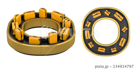 Set of Airport luggage conveyor belt or baggage claim area with suitcases on white. 134914797