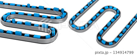 Set of Airport luggage conveyor belt or baggage claim area with suitcases on white. Set of Airport luggage conveyor belt or baggage claim area with suitcases on white. 134914799