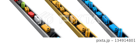 Set of Airport luggage conveyor belt or baggage claim area with suitcases on white. Set of Airport luggage conveyor belt or baggage claim area with suitcases on white. 134914801