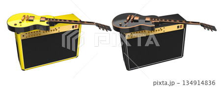 Set of amplifier with acoustic guitar isolated on white background. 134914836