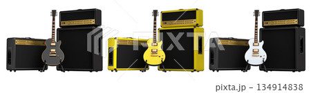 Set of amplifier with acoustic guitar isolated on white background. Set of amplifier with acoustic guitar isolated on white background. 134914838